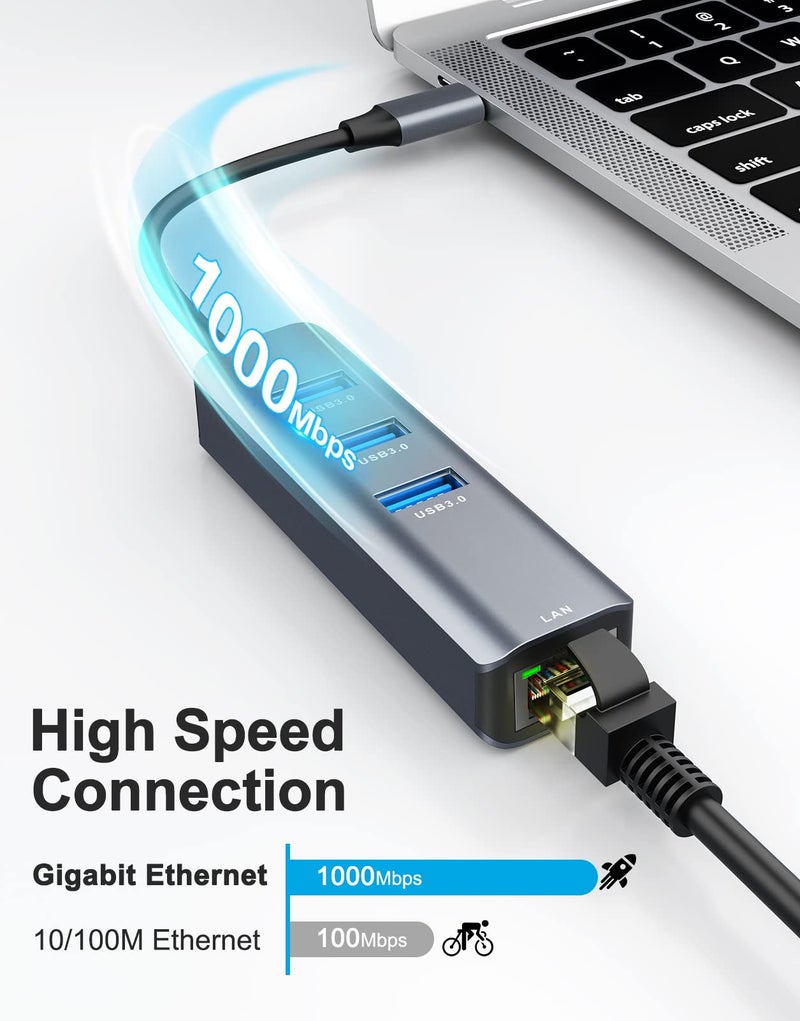 ABLEWE USB C to Ethernet Adapter, 4-in-1 RJ45 to USB-C/Thunderbolt 3 to Gigabit Ethernet LAN Network Adapter for MacBook Pro/Air 2023/2024, iPad Pro, iPhone 15/16 Pro/Max, Chromebook, XPS,Surface Book - Image 2